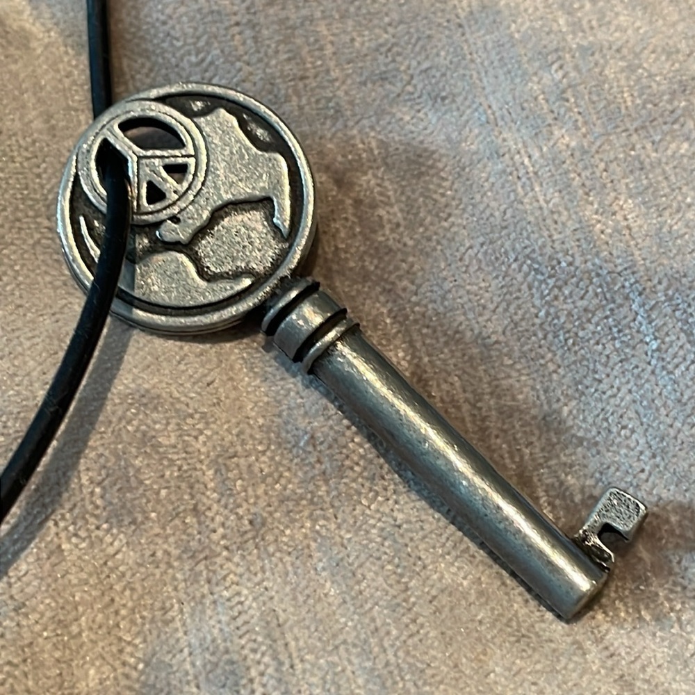 Peace Sign Key Pendant Necklace in Pewter